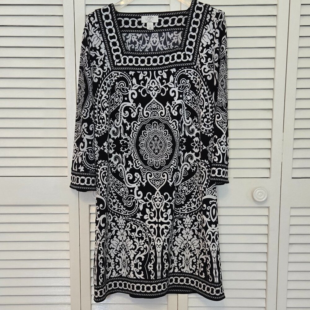 Ann Taylor LOFT Black and White 3/4 Sleeve Mini Dress - Size PS